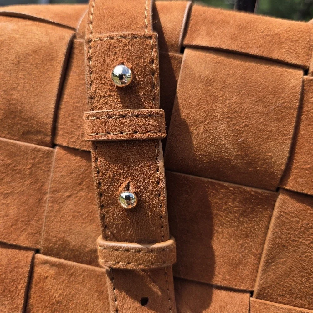 FURNIQ Hoxton‎ Camel Brown Woven Suede Handbag Crossbody MSRP $350